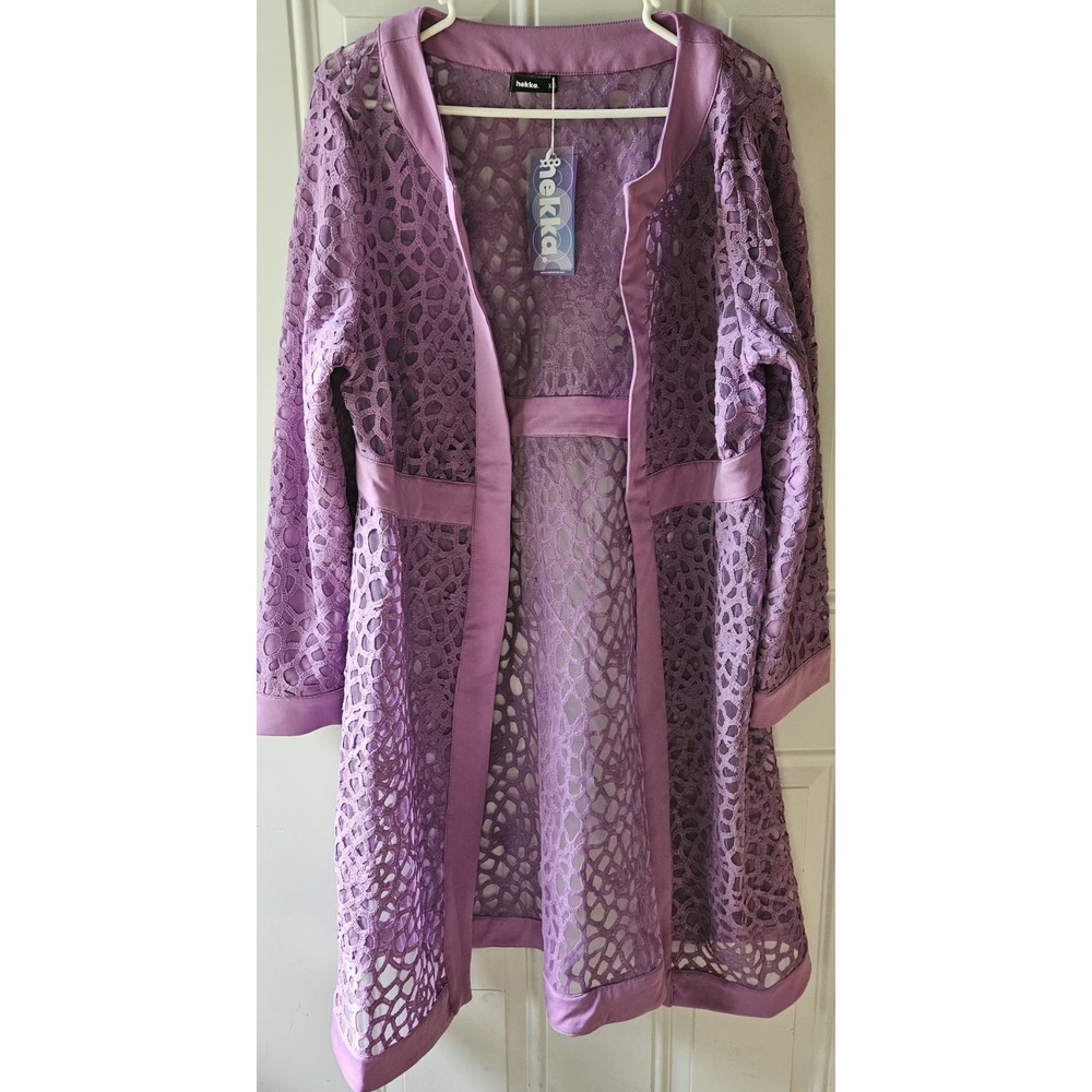Hekka‎ Lace Cardigan Womens XXL Purple Sheer Kimono Open Front NWT